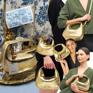 🆕 OROTON 🧿 NWT Clara Mini Convertible Crossbody Bag, Crinkle Gold Leather
